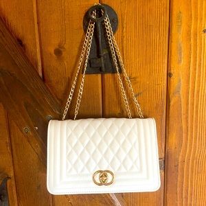 New white quilted chain purse